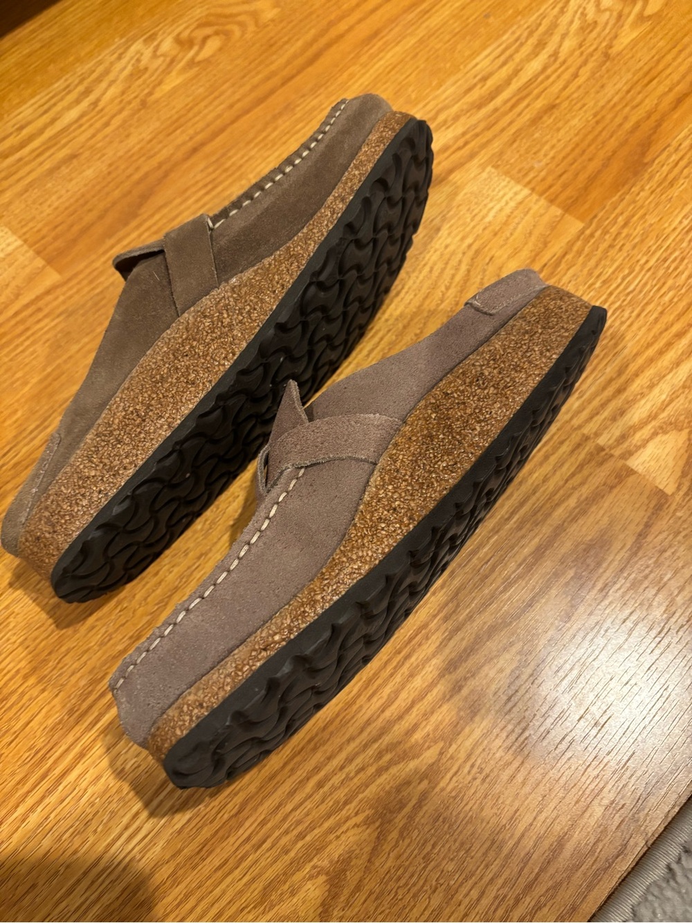 Birkenstock Suede Buckle Slip-On Clog in Taupe Brown - Picture 3 of 6